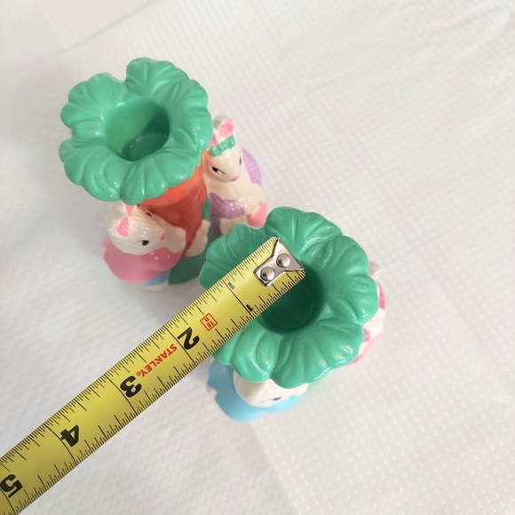 Rabbit Candle Holders Painted Ceramic Carrot Easter Bunnys Mr Mrs - Picture 9 of 9